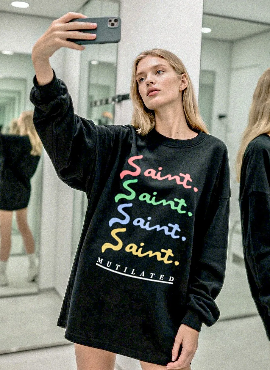 #SA80 SAINT pure cotton long-sleeved T P150 Color: Black Size: S-XL